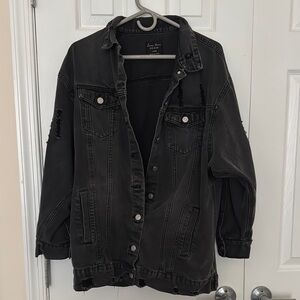 Love Tree Distressed Black Jean Jacket Oversized Fit